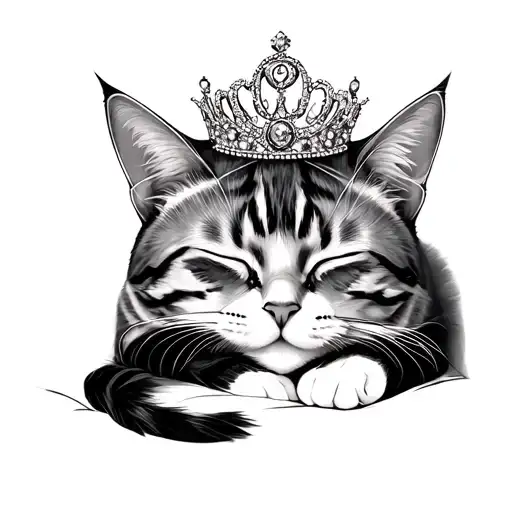 Cat Face Outline With Tiara Sleeping Peacefully Dreaming