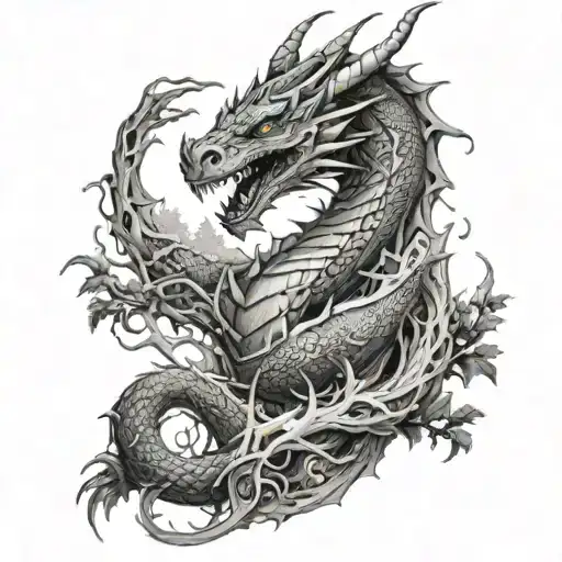 A Dragon Wrapping Around Arm With A Forest In The Background