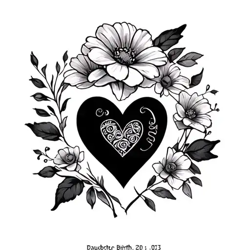 Birthdate Daughter Heart And Flower