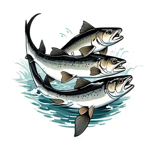 3 Trout Swimming Up Stream