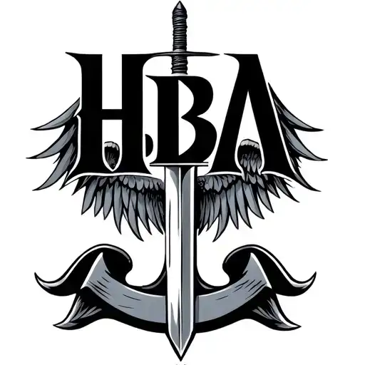Hba Letter With Angle Wings And A Sword Behind The