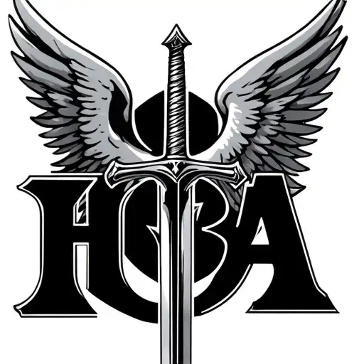 Hba Letter With Angle Wings And A Sword Behind The Letter