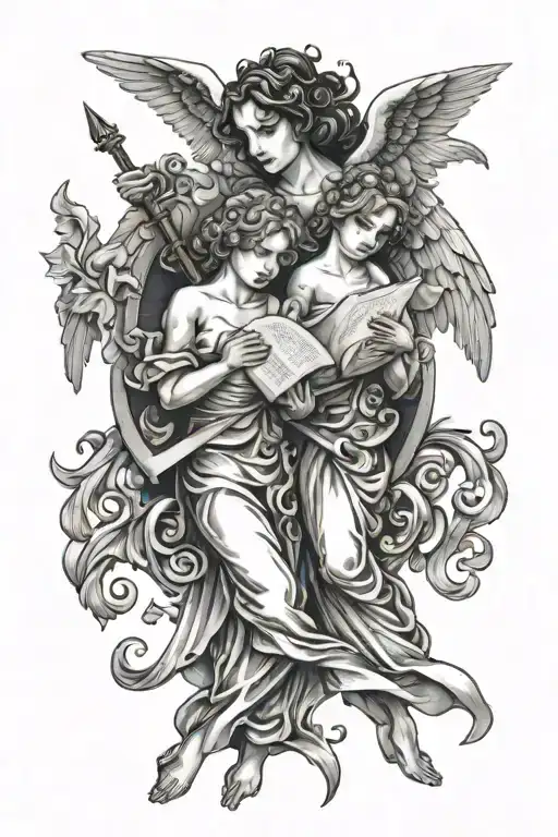 Angels Holding Scroll Letter With Quilpen
