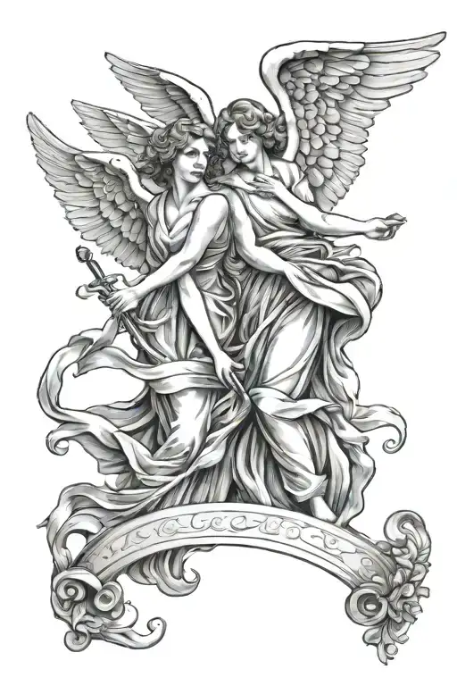 Two Angels Holding Scroll