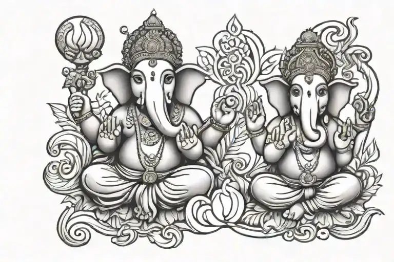 Shiv Sati And Ganpati Outline