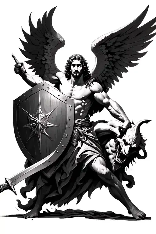 St Michael Holding Shield And Sword Defeating Devil