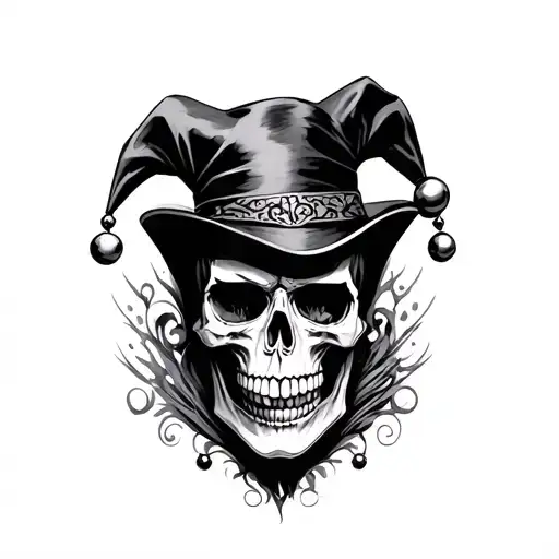 Gothic Skull Wearing Jesters Hat