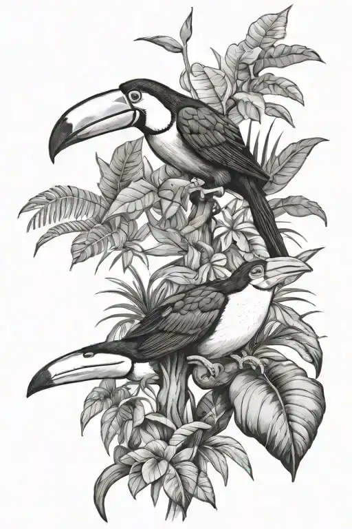 Costa Rican Jungle Forest With Frogs And Toucan