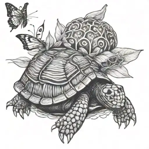 Box Turtle With Monarch Butterfly On Nose