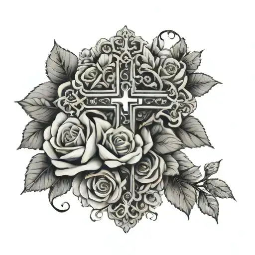 Christian Cross With Roses