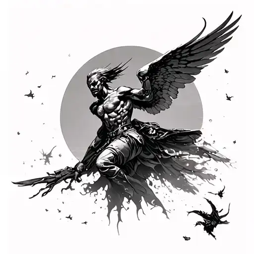 Icarus' Fall In A Futuristic Cyberpunk Style