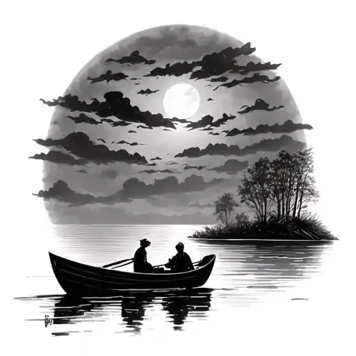Rowing Boat At Night Scene