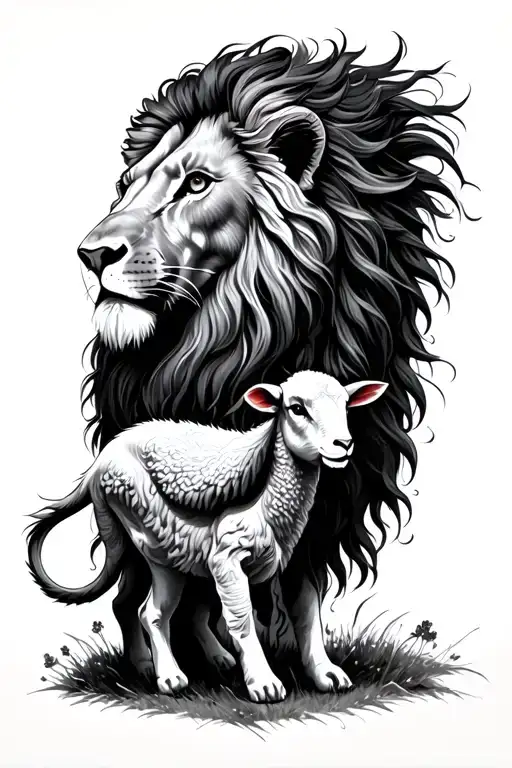 Lion And Lamb Powerful Stance Detailed Hairs Going