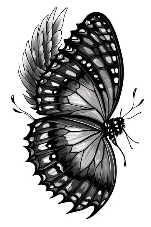 Butterfly 444 With Angel Wings But Feathers Falling