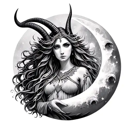Capricorn Goddess With Moon Surrounded