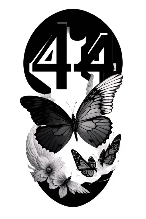 Butterfly 444 Number Above It With Angel Wings But Feathers Falling