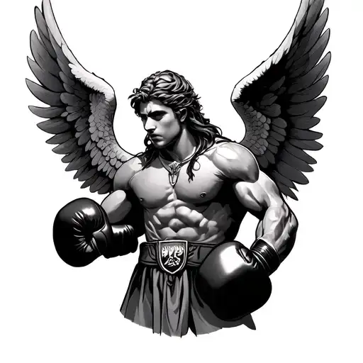 Gaurdian Angel With Wings And Wearing Boxing Gloves