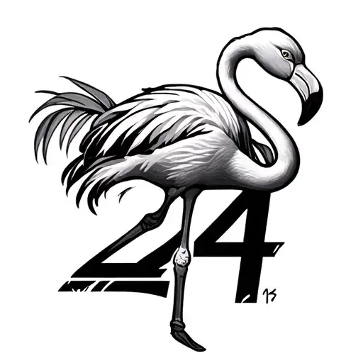 Flamingo And Number 24 Composed Entirely