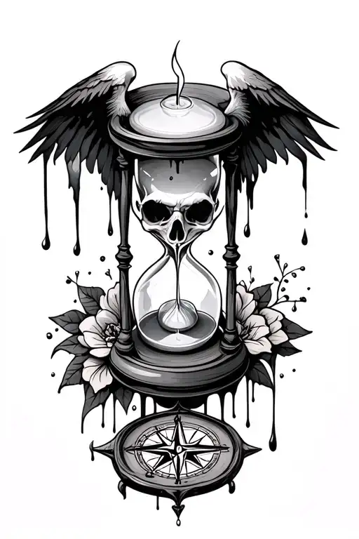 Raven Skull Candle Dripping Hourglass Compass Rose