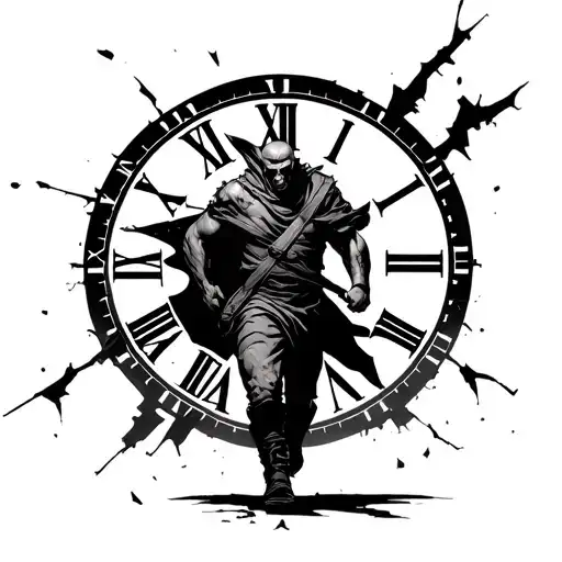 Staran Walking Tonbattle Behind Him Is A Large Broken Clock