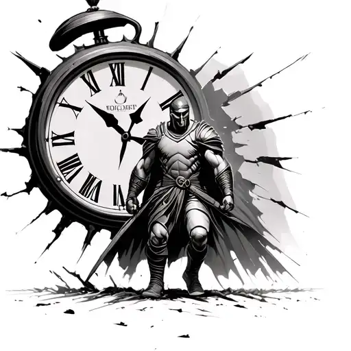 Spartan Walking Tonbattle Behind Him Is A Large Broken Clock