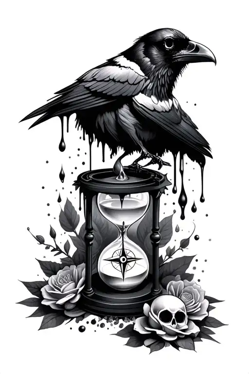 Raven Sugar Skull Candle Dripping Hourglass Compass Rose