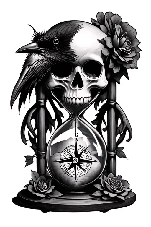 Raven Sugar Skull Candle Hourglass Compass Rose
