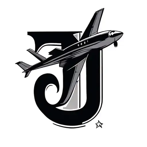Plane And Letter J Written In Calligraphy