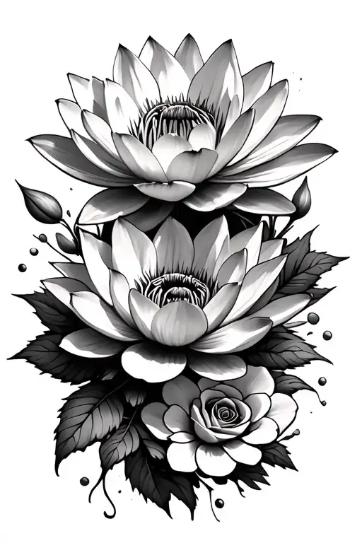 Waterlily Flower With Roses And Poppy Flowers