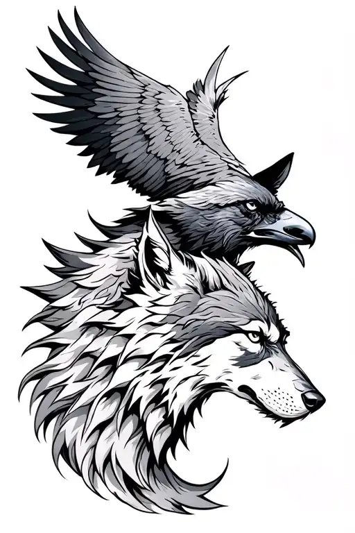 Norse Viking Tattoo With Odins Ravens And Fenrir Viking Norse Wolf