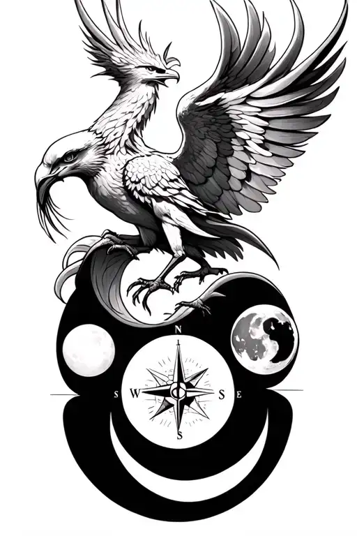 Phoenix And Compass And Moon Phases
