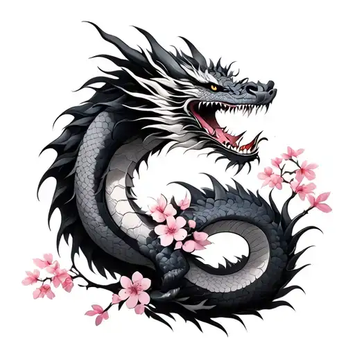 Japanese Dragon With Cherry Blossoms