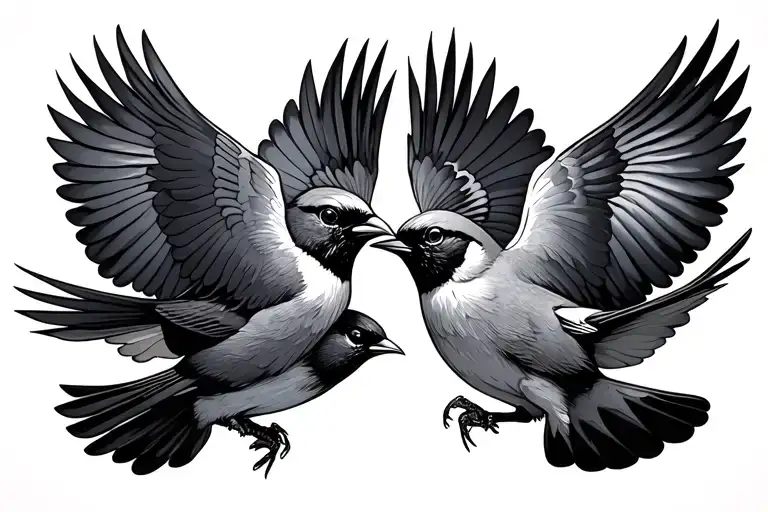 Two Sparrow Flying Towards Each Other One
