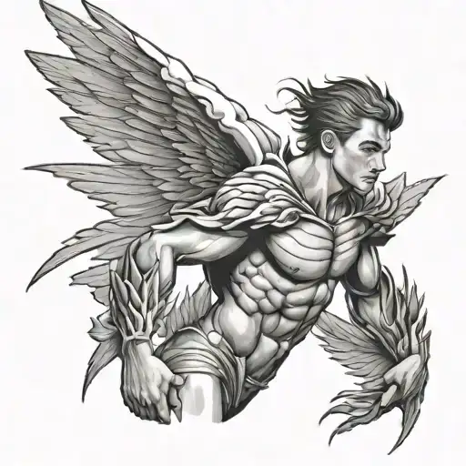 Muscular Boy With Wings Flying