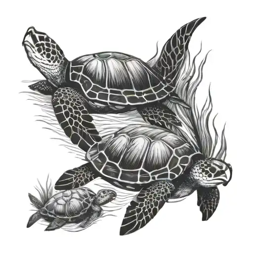 Ocean Scene With Sea Turtles Swimming