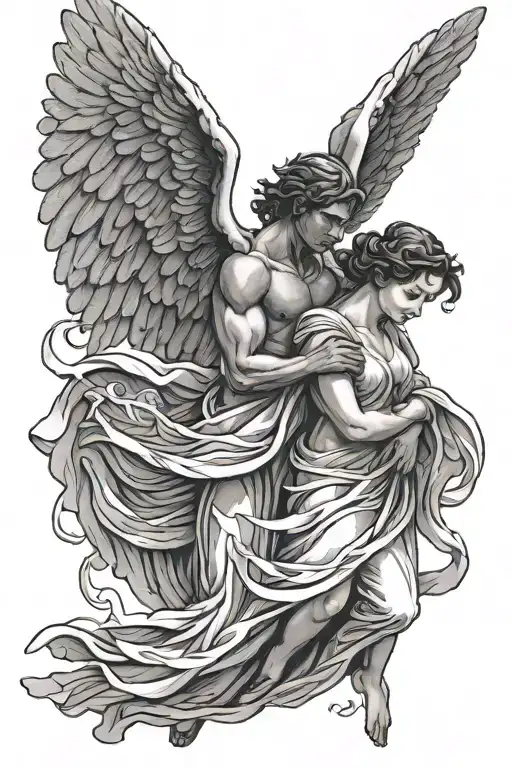 Dark Male Angel Carrying A Woman Dressed