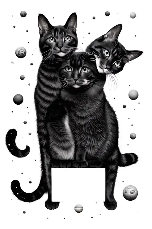 Solar System With Cats Cuddling Together