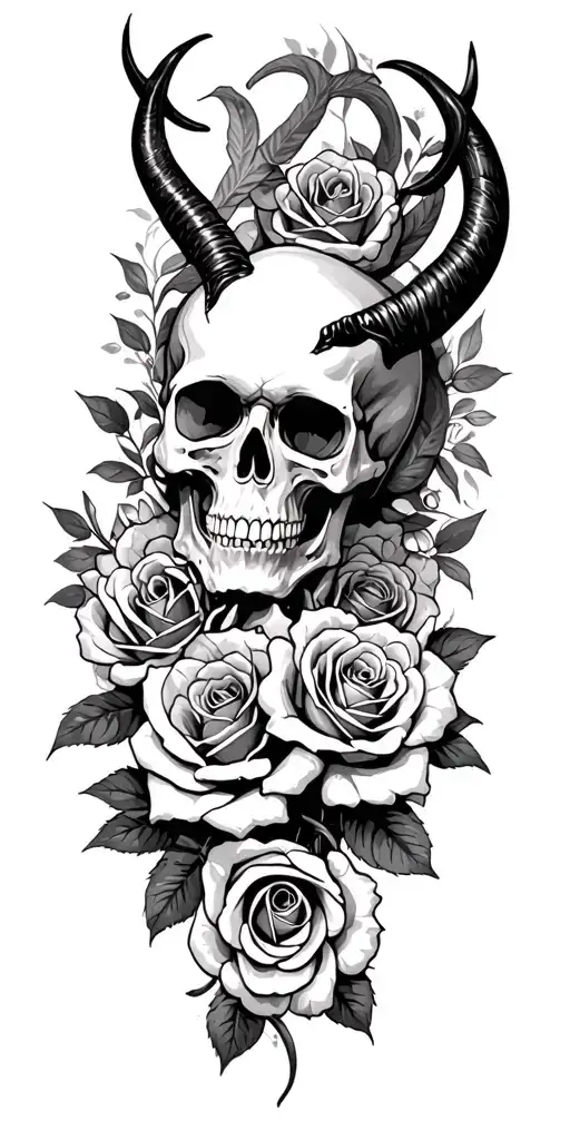 Skull And Roses And Horns Sleeve