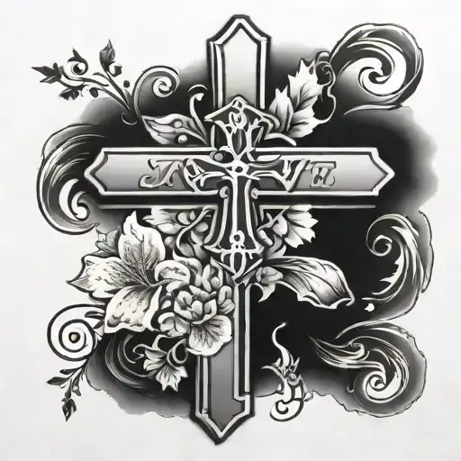 Memorial Tattoo Design Cross That Says Long Live Jayy With Flowers Around