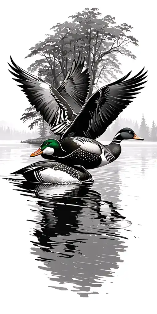 Hunting Ducks Scene On River Coming