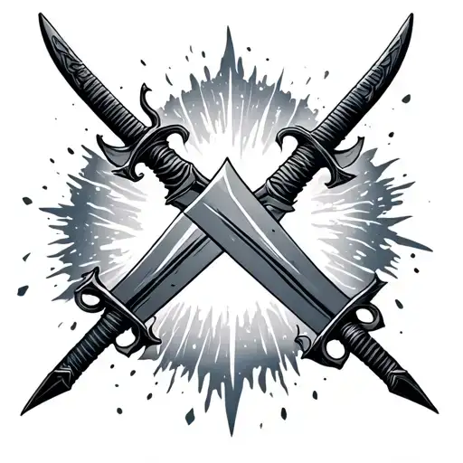 Two Black And Gray Swords With A White Aura Around Them