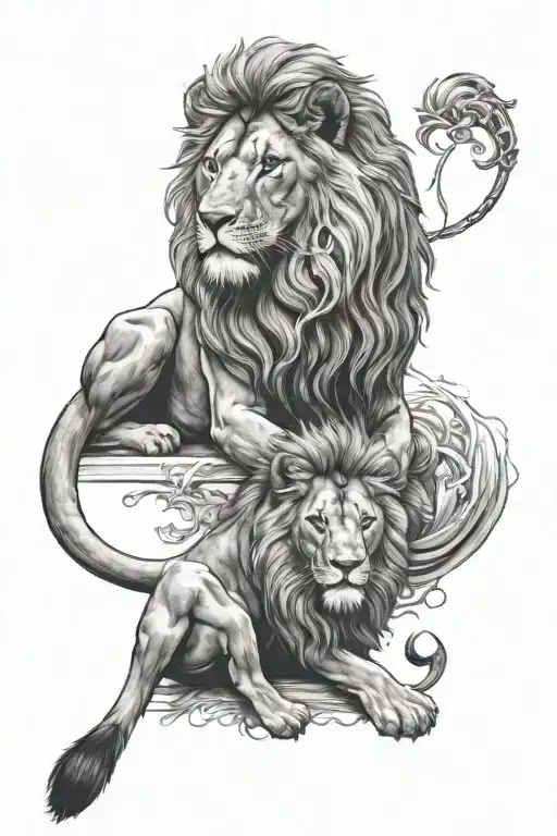 Lion With Women Sitting