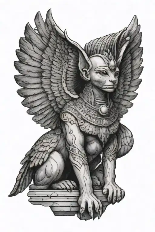 A Sitting Sphinx With Wings On The Background Of Egypt
