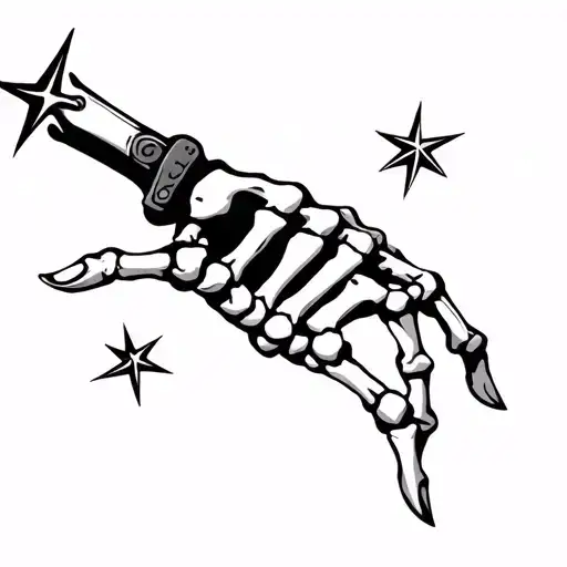 Skeleton Hand With Background Ninja Star Foating The Star With Two Fingers