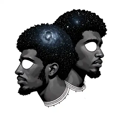 Afrocentric Male Gemini Twin Gods With Universe Hair And Blank Eyes