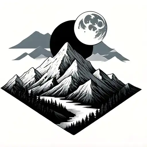 Mountain With Sun And Moon
