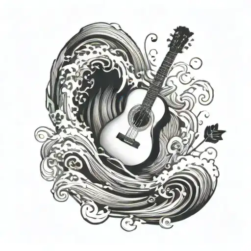 Wave Crashing Around An Acoustic Guitar