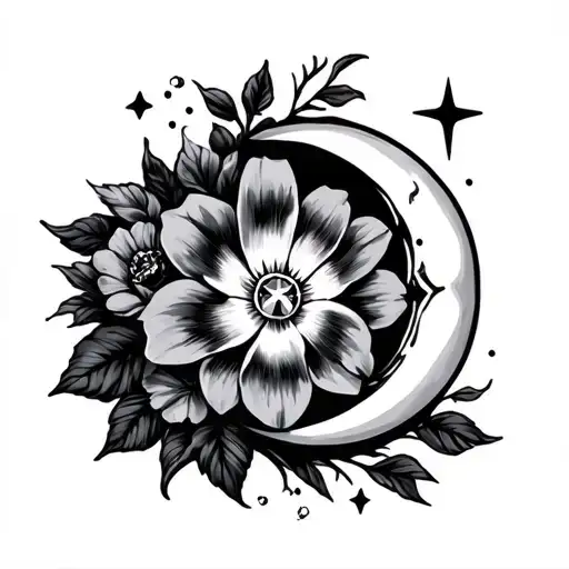 Moon Flowers And Stars With A Diamond In The Flower