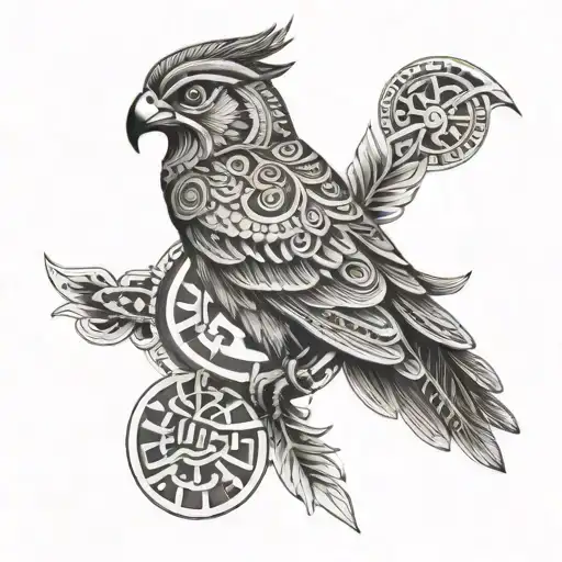 Aztec Bird Black Tattoo Design