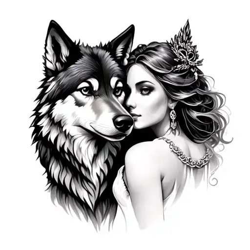 Wolf And Woman Staring